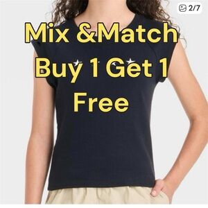 BOGO Size M 8 Girls Black Tee White Embroidered Stars Cap Sleeve New With Tags